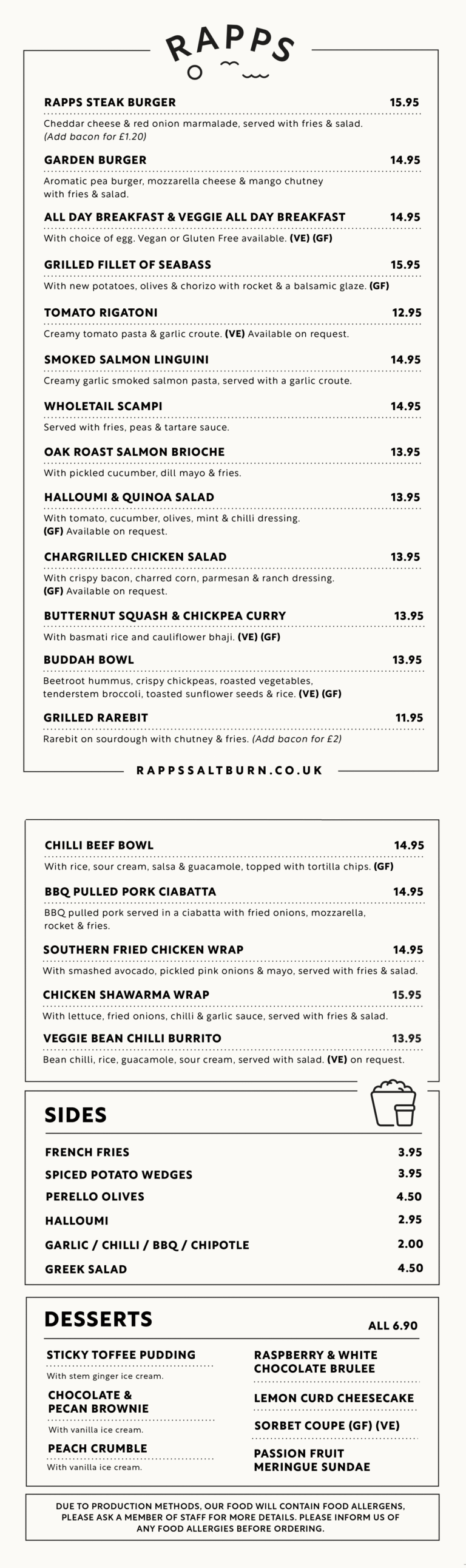 Noon Menu Noon - Rapps Saltburn